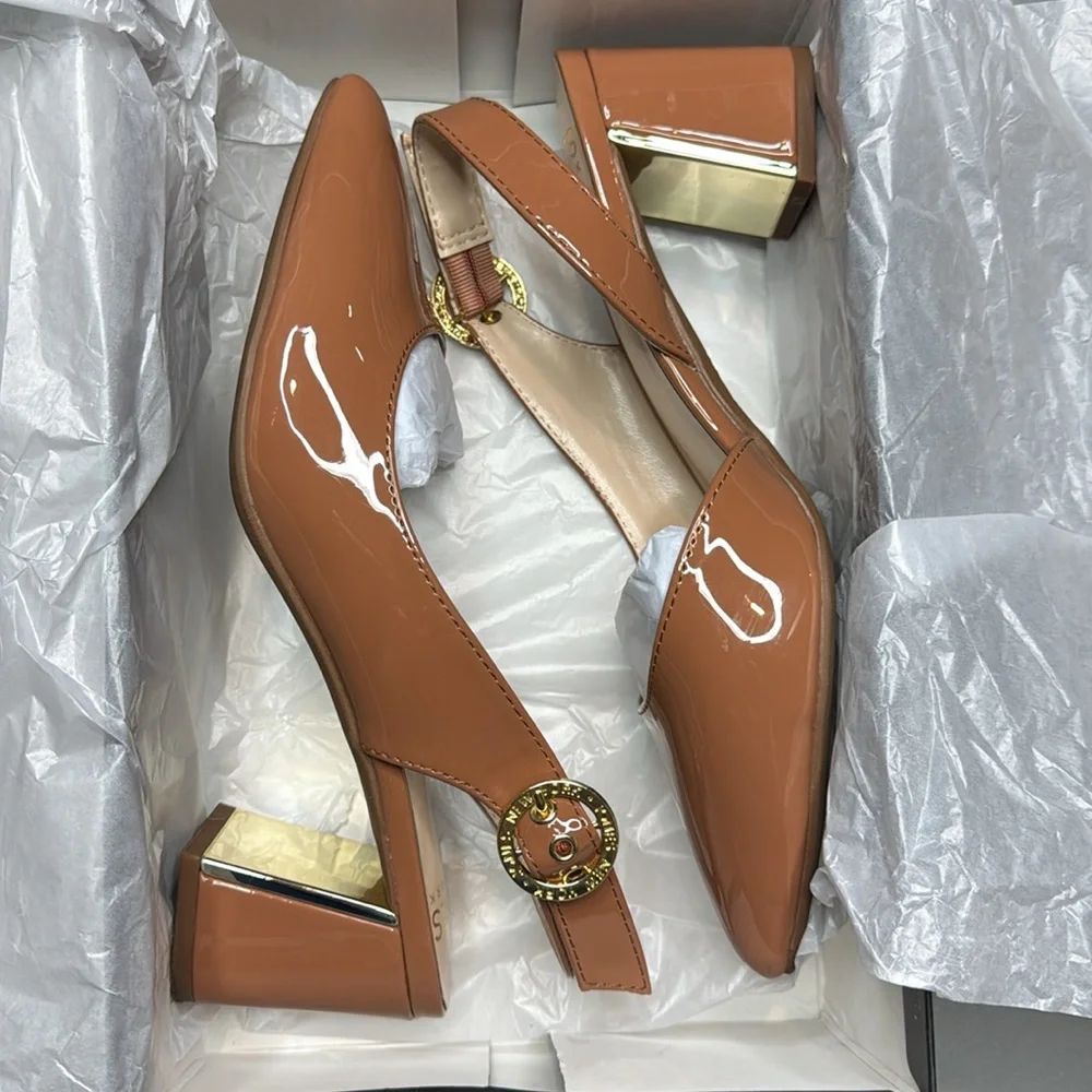 Jones New York Women's Candree Pointed Toe Block Heel Slingback Pumps Dark Nude - Picture 2 of 8